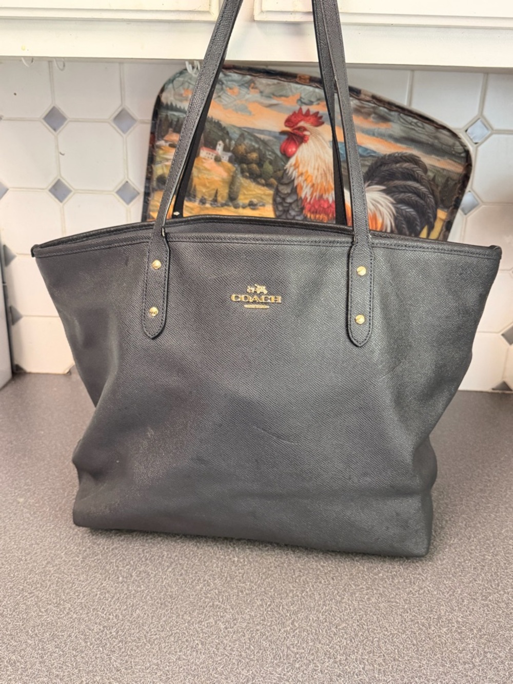 Coach Black Leather Tote with Gold Logo Hardware